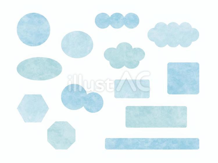 水彩風のいろいろな形の見出しセット　青 見出し,セット,フレームのイラスト素材