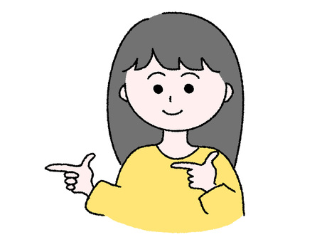 右を指差す女性 女性,人物,案内,手書き,右のイラスト素材