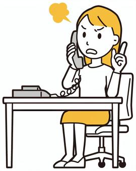  ロングヘア女性(黄)-432-全身 電話,怒る,女性,女の子,人物,かわいい,怒り,キレる,ムカつく,喧嘩のイラスト素材