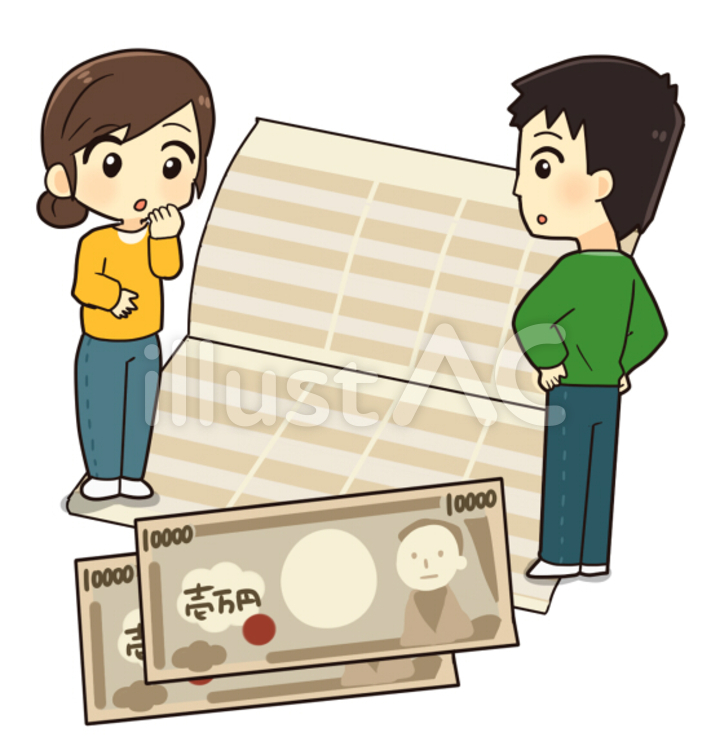 通帳と夫婦 貯金,やりくり,積み立てのイラスト素材