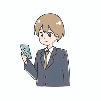 スマホを見る男性 男性,スマホ,会社員,漫画,スマートフォンのイラスト素材