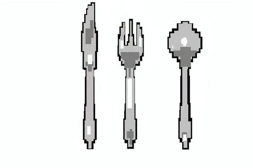 食器　3種類 食器,ドット絵,ナイフ,フォーク,スプーンのイラスト素材