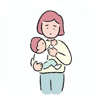 手描きの子どもを抱く母親