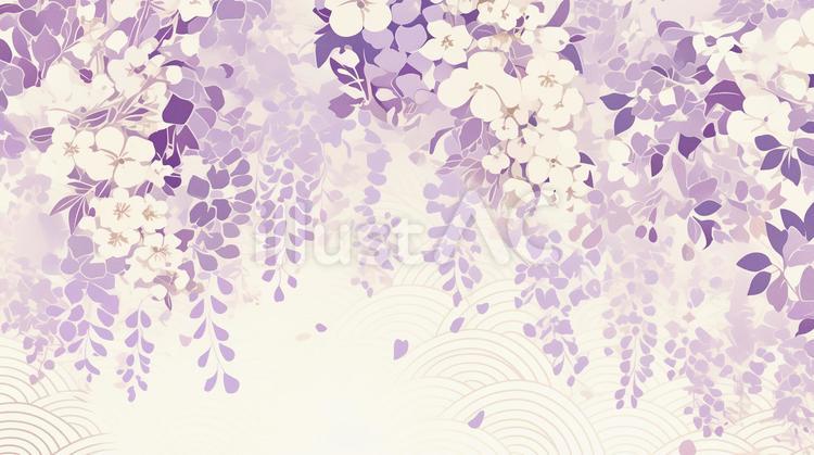 藤の花と青海波 藤,花,紫のイラスト素材