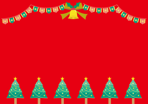 赤背景のクリスマスツリーが並んだフレーム