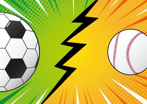 サッカーボール対野球の背景素材 スポーツ,サッカー,野球,ボール,対決,集中線,効果線,ポップ,背景のイラスト素材