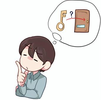 物忘れ＿男性 人物,生活,バストアップ,男性,鍵,ドア,忘れる,考える,素材のイラスト素材