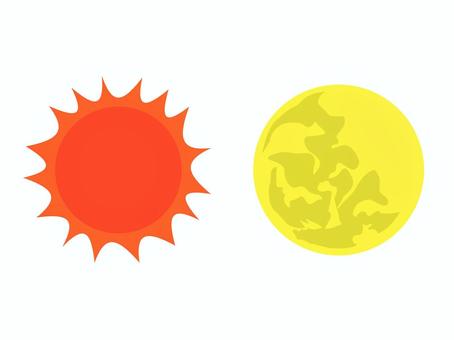 太陽と月 太陽,月,昼,夜,惑星,満月,太陽光,月夜,日光,生活のイラスト素材