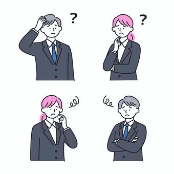 悩むビジネス男女の表情セット