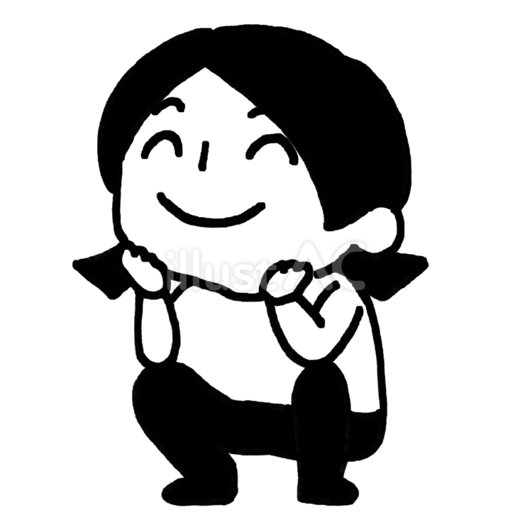 笑顔でしゃがみ頬杖をついている子ども こども,子ども,しゃがむのイラスト素材