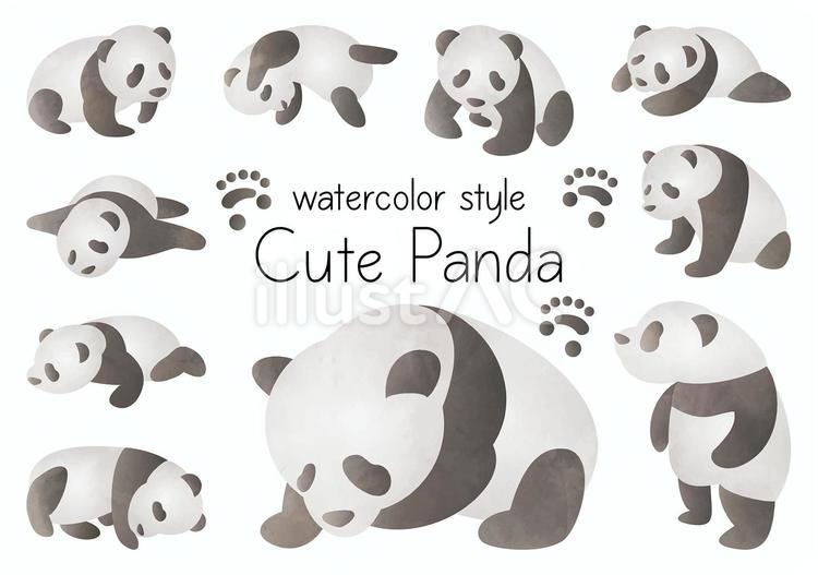 水彩風-かわいいパンダいろいろ パンダ,動物,肉球のイラスト素材