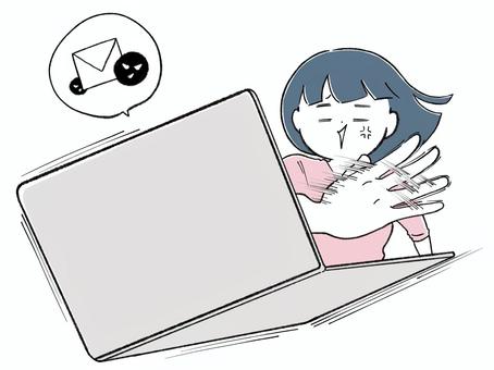 パソコンにとっても嫌なメールが届いた女 パソコン,ウイルス,女性,人物,メール,セキュリティ,サイバー攻撃,イライラ,コンピューター,スパムのイラスト素材