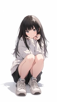 Illustration, girl, woman high student, sit, 