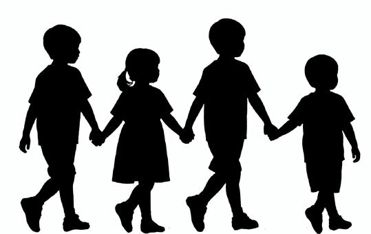 手をつないで歩く子供たち 繋ぐ,手,子供,幼児,兄弟,従妹,友達,仲良し,シルエット,影絵のイラスト素材