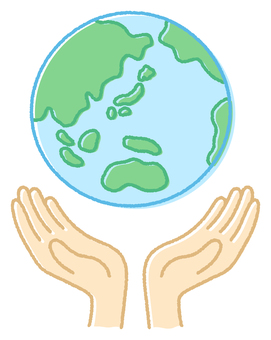地球を持つ手、手描きイラスト・カラー画線 地球,手,環境,sdgs,グローバル,世界,平和,支える,エコ,社会のイラスト素材