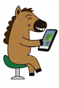 馬がスマホでごあいさつ あいさつ,馬,スマホ,スマートフォン,line風,sns,メッセージのイラスト素材