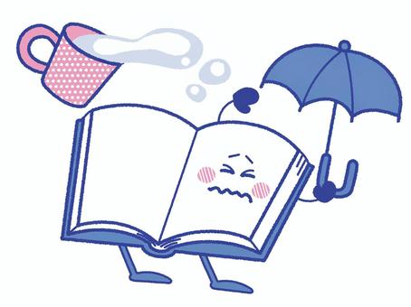 水に濡れそうになっている傘をさした本 図書館,本,取り扱い,利用,司書,マナー,アクシデント,濡れる,ルール,修理のイラスト素材