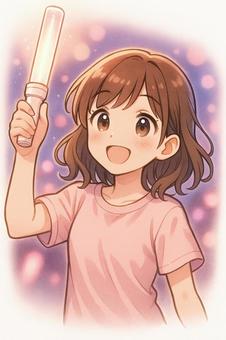 サイリウムを持つ笑顔の女の子