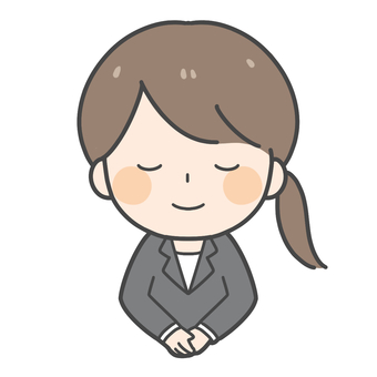 お辞儀する女性(スーツ) 女性,社会人,お辞儀,礼,スーツ,ありがとう,会釈,感謝,事務,就活のイラスト素材