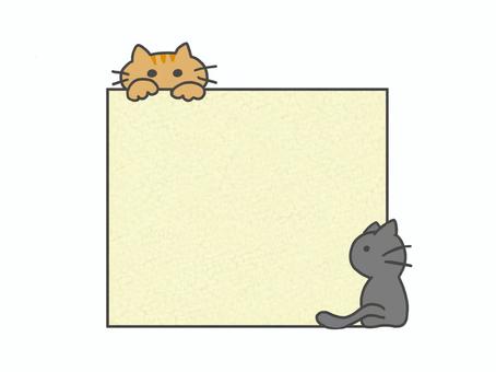 茶トラ猫と黒猫のメモ帳フレーム（線なし） 猫,黒猫,茶猫,メモ帳,ふせん,フレーム,動物,手描き,かわいい,ゆるいのイラスト素材