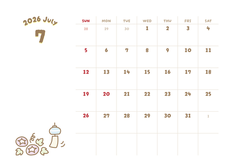 2026年7月カレンダー 夏 朝顔と風鈴 カレンダー,2026年,2026年カレンダー,7月,７月,7月カレンダー,カレンダー7月,七月,2026年7月カレンダー,夏のイラスト素材