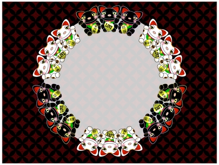 よくばり招き猫のフレ−ム　赤 招き猫,白,黒,招福,千万両,love,ラブ,かわいい,笑顔,柄のイラスト素材