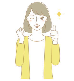 グッドサインで応援する女性 女性,人物,good,いいね,笑顔,応援,カーディガン,大人,主婦,お母さんのイラスト素材