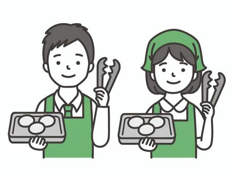 惣菜スタッフ 惣菜スタッフ スーパー,スーパーの店員,2人,店員,スタッフ,アルバイト,パート,主婦,女性,女のイラスト素材