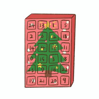 アドベントカレンダーの手描き風イラスト２ アドベントカレンダー,クリスマス,クリスマスツリー,箱,カウントダウン,数字,日数,冬,イベント,12月のイラスト素材