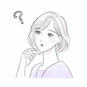 髪を触って疑問を持つグレーヘアの女性 美容,ヘアケア,女性,困る,悩む,髪,髪の毛,ダメージヘア,ケア,毛先のイラスト素材