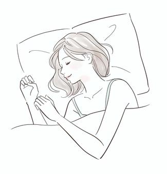 ぐっすり眠る女性 人物,女性,寝る,睡眠,眠る,ベッド,夜,快眠,就寝,横たわるのイラスト素材