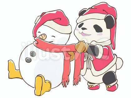 パンダと雪だるま(手描き)