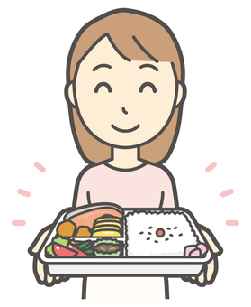  ロングヘア女性-081-バスト 弁当,女性,女の子,人物,かわいい,お弁当,お弁当箱,食事,昼食,おいしいのイラスト素材