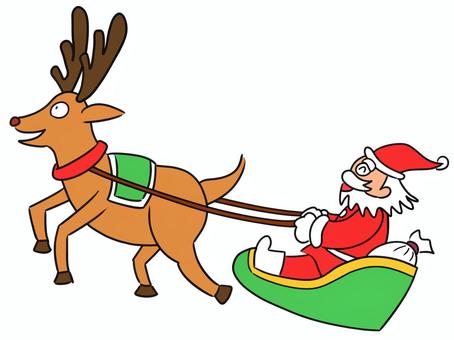 サンタクロースとトナカイのイラスト クリスマス,サンタクロース,トナカイ,ソリ,サンタ,動物,クリスマスプレゼント,人物,帽子,袋のイラスト素材