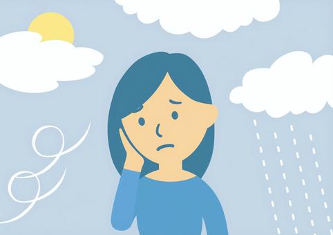 気圧の変化で不調の女性 天候,気圧,体調,不調,女性,人物のイラスト素材
