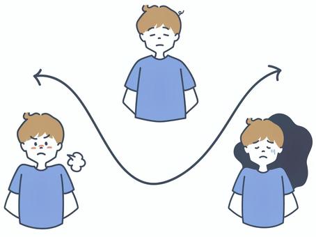 子供の情緒不安定な様子 小学生,子供,情緒不安定,ストレス,疲れ,悩む,落ち込む,鬱,気持ち,気分のイラスト素材