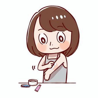 ステロイド軟膏を塗っている女性 アトピー,肌トラブル,肌,炎症,軟膏,塗り薬,薬,処方箋,皮膚科,ステロイド軟膏のイラスト素材