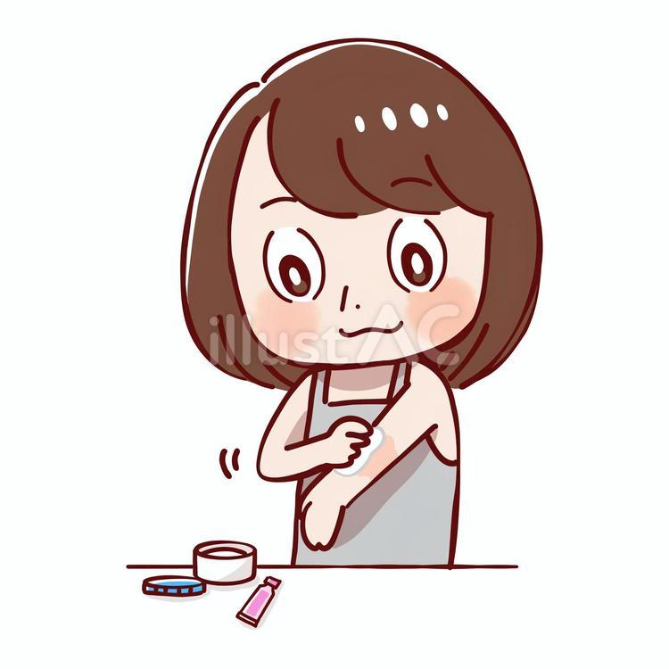 ステロイド軟膏を塗っている女性 アトピー,肌トラブル,肌のイラスト素材