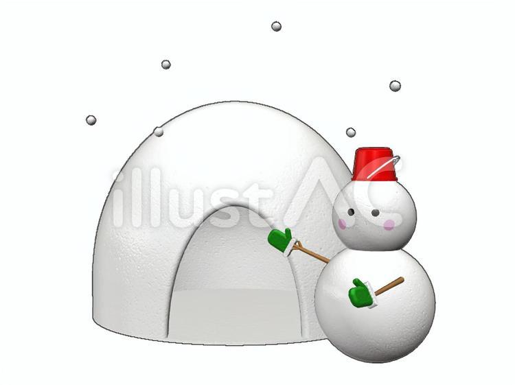 かまくらと雪だるま 雪だるま,かまくら,スノーマンのイラスト素材