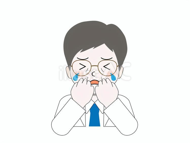 悲しく泣いている白衣にメガネの人物 人物,医療,病院のイラスト素材