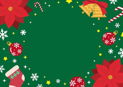クリスマスのアイテムの楽しい背景緑色 クリスマス,背景,緑,フレーム,オーナメント,クリスマスオーナメント,枠,飾り枠,チラシ,バナーのイラスト素材
