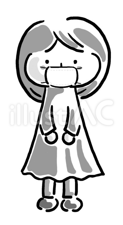 マスクをする女性白黒 人物,女性,マスクのイラスト素材