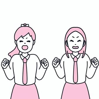 叫んでる女子高生 叫ぶ,大声,悔しい,応援,嬉しい,必死,声援,がんばれ,女性,女子高生のイラスト素材