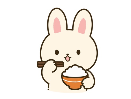 ごはんを美味しそうに食べるうさぎ うさぎ,ご飯,食べる,動物,かわいい,おしゃれ,ワンポイント,アイコンのイラスト素材