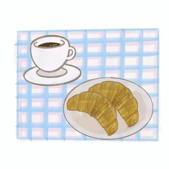 朝食クロワッサン（ブルー系） クロワッサン,パン,ベーカリー,コーヒー,美味しい,ランチマット,食べ物,おやつ,惣菜パン,朝食のイラスト素材