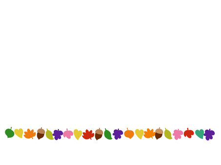 秋植物の手描きの飾り罫 秋,ライン,飾り罫,紅葉,罫線,フレーム,背景,区切り線,葉っぱ,どんぐりのイラスト素材