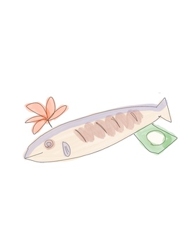 ゆるいサンマ 焼き魚,旬,手描き,カジュアル,シンプルのイラスト素材