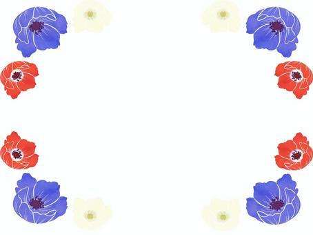 三色アネモネのシンプルなフレーム アネモネ,花,春,植物,かわいい,三色,シンプル,フレーム,anemone,白背景のイラスト素材