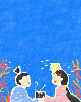 浦島太郎と乙姫様♪ かわいい,浦島太郎,乙姫,お姫様,絵本,童話,昔話,海,玉手箱,渡すのイラスト素材