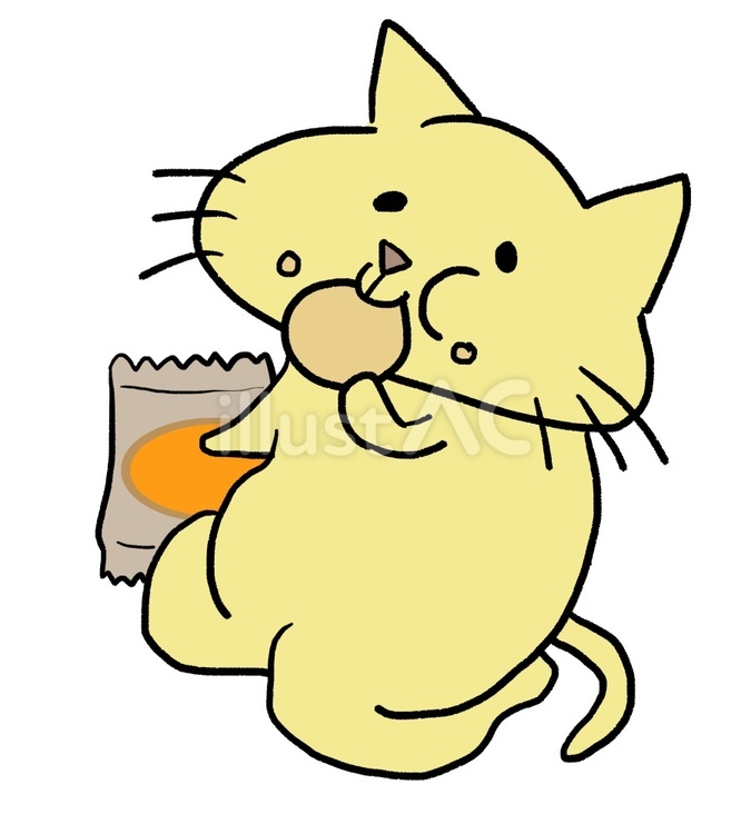 お菓子をだらだら食べる猫　おやつ　ポテチ お菓子,ポテチ,間食のイラスト素材
